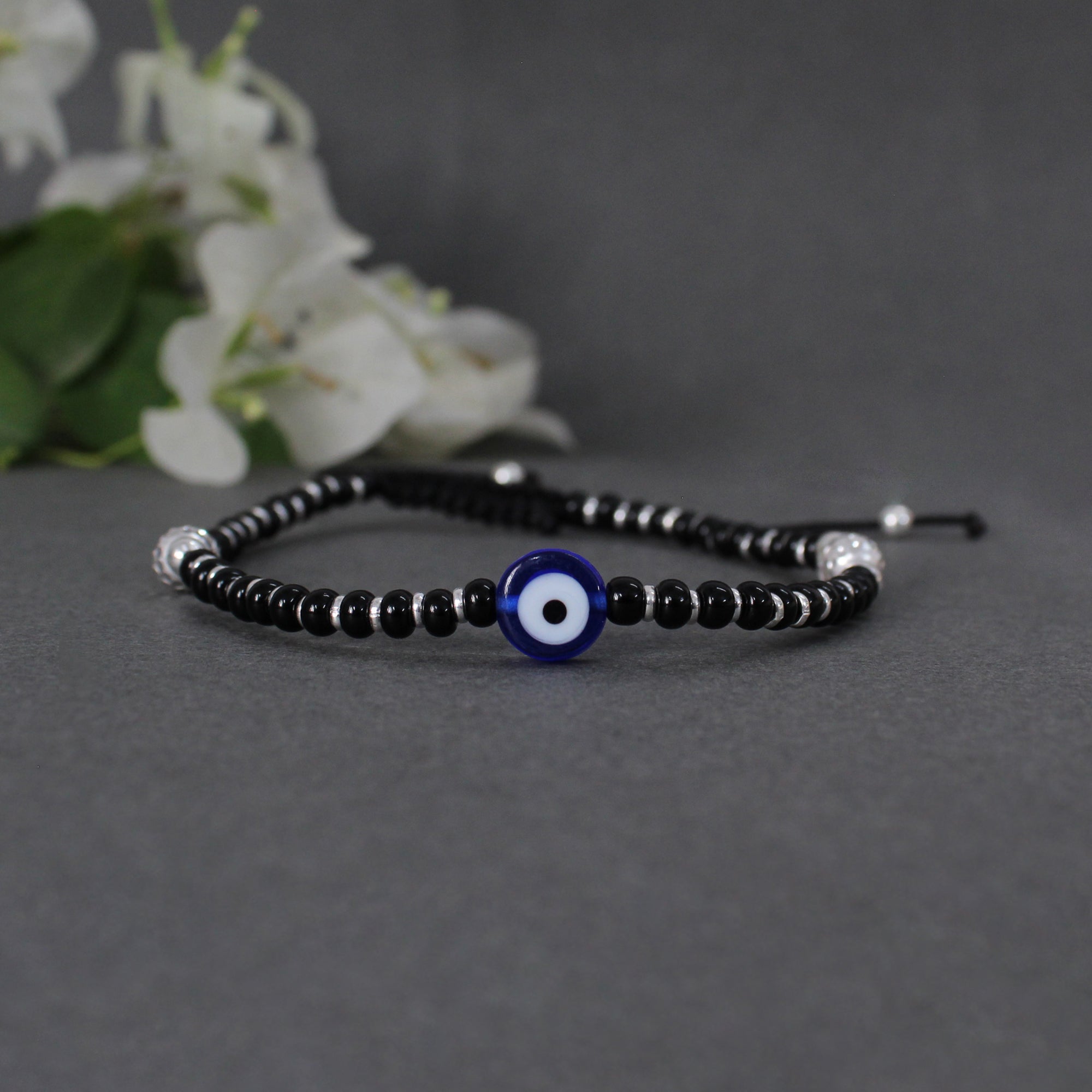 Women's Black Adjustable Thread Silver Anklets