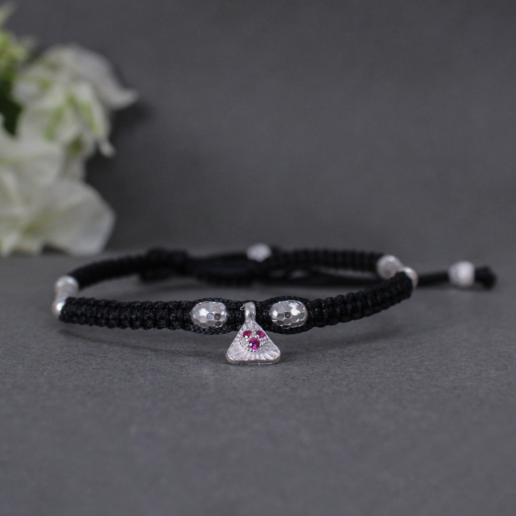 Women's Black Adjustable Thread Silver Anklets