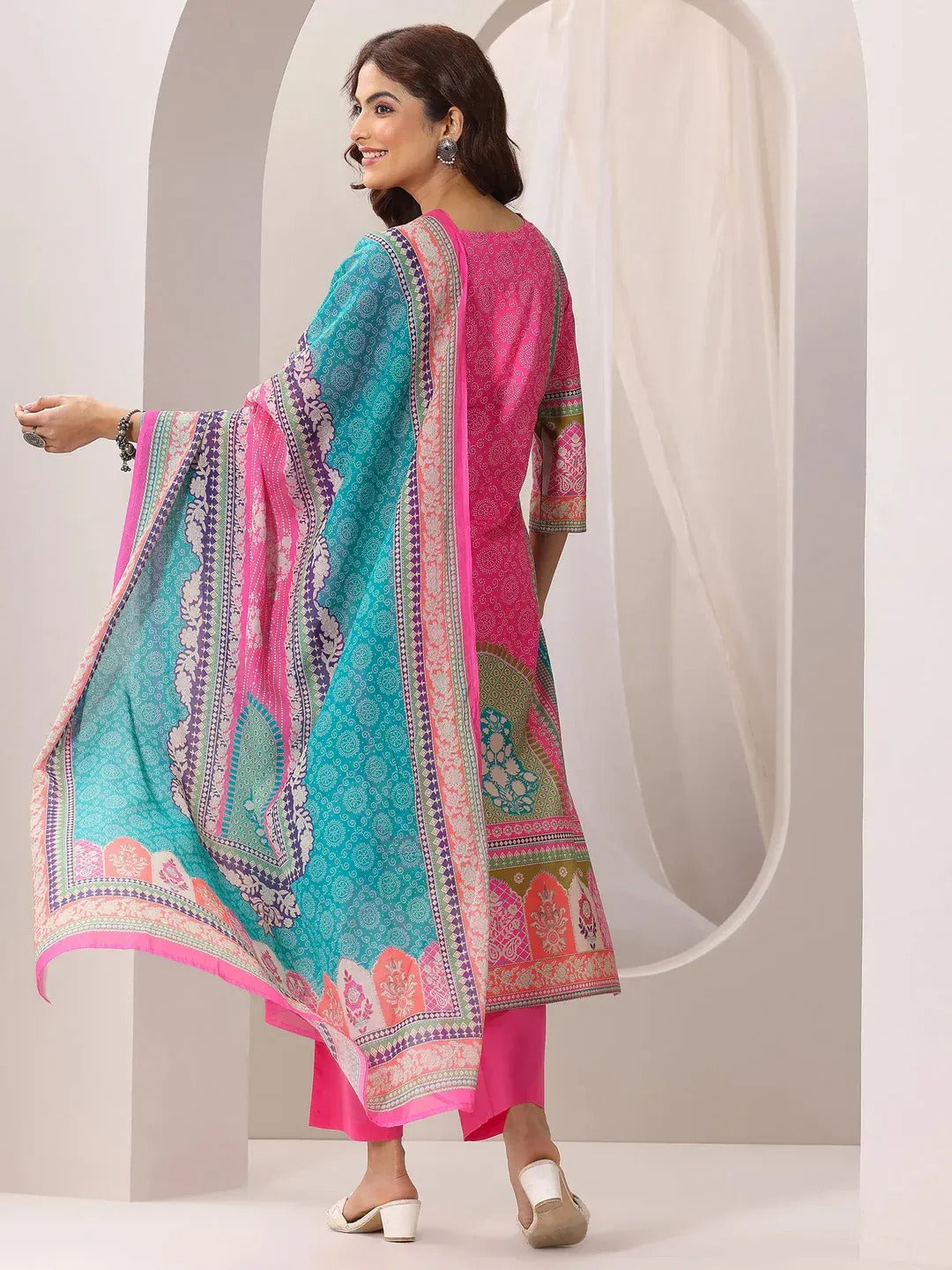 Women's Pink French Crepe Printed Kurta Set