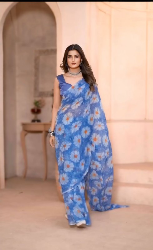 Women's Blue Georgette Saree - Pf The Fashion Trendz