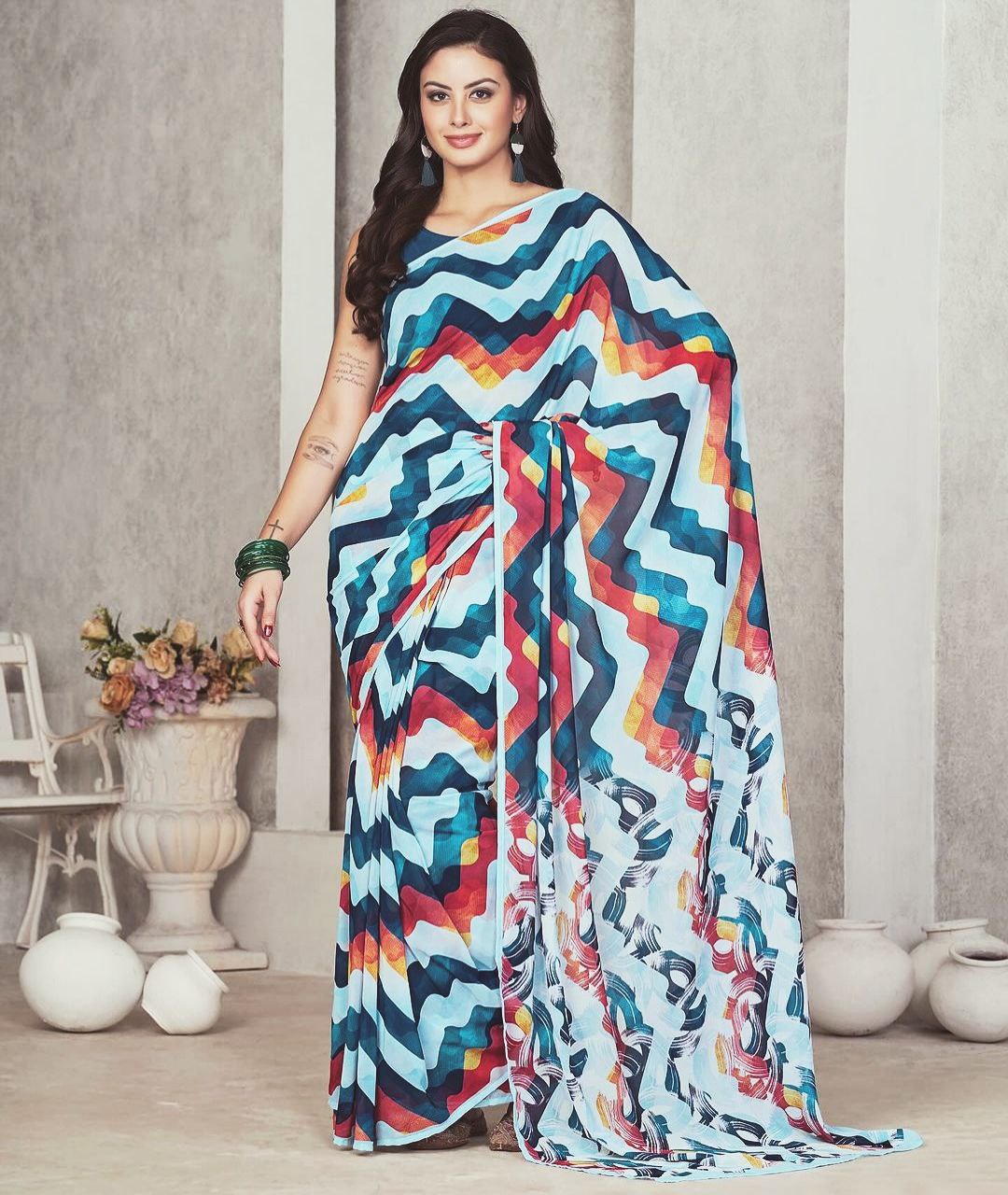 Women's Multicolor Georgette Saree - Pf The Fashion Trendz