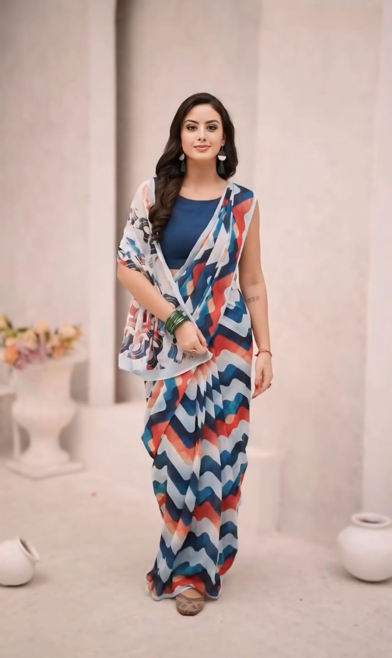 Women's Multicolor Georgette Saree - Pf The Fashion Trendz