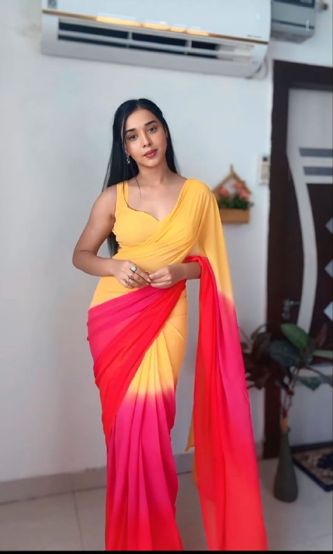 Women's Yellow & Pink Georgette Saree - Pf The Fashion Trendz