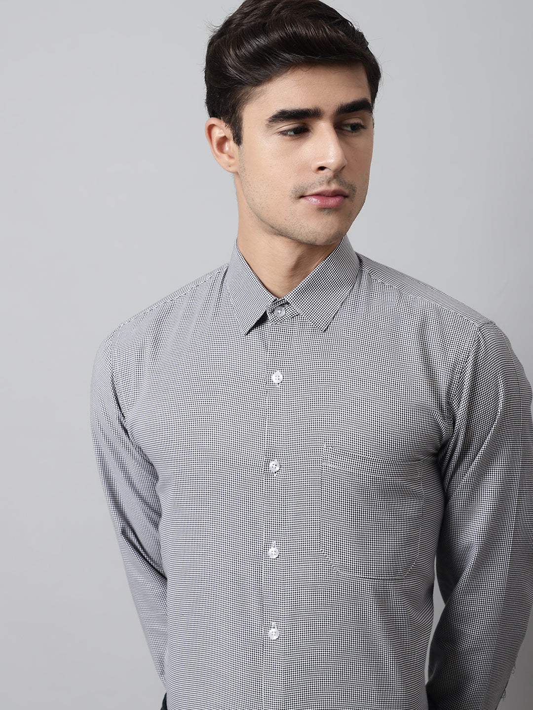 Men's Grey Checks Pure Cotton Formal Shirt - Taantav