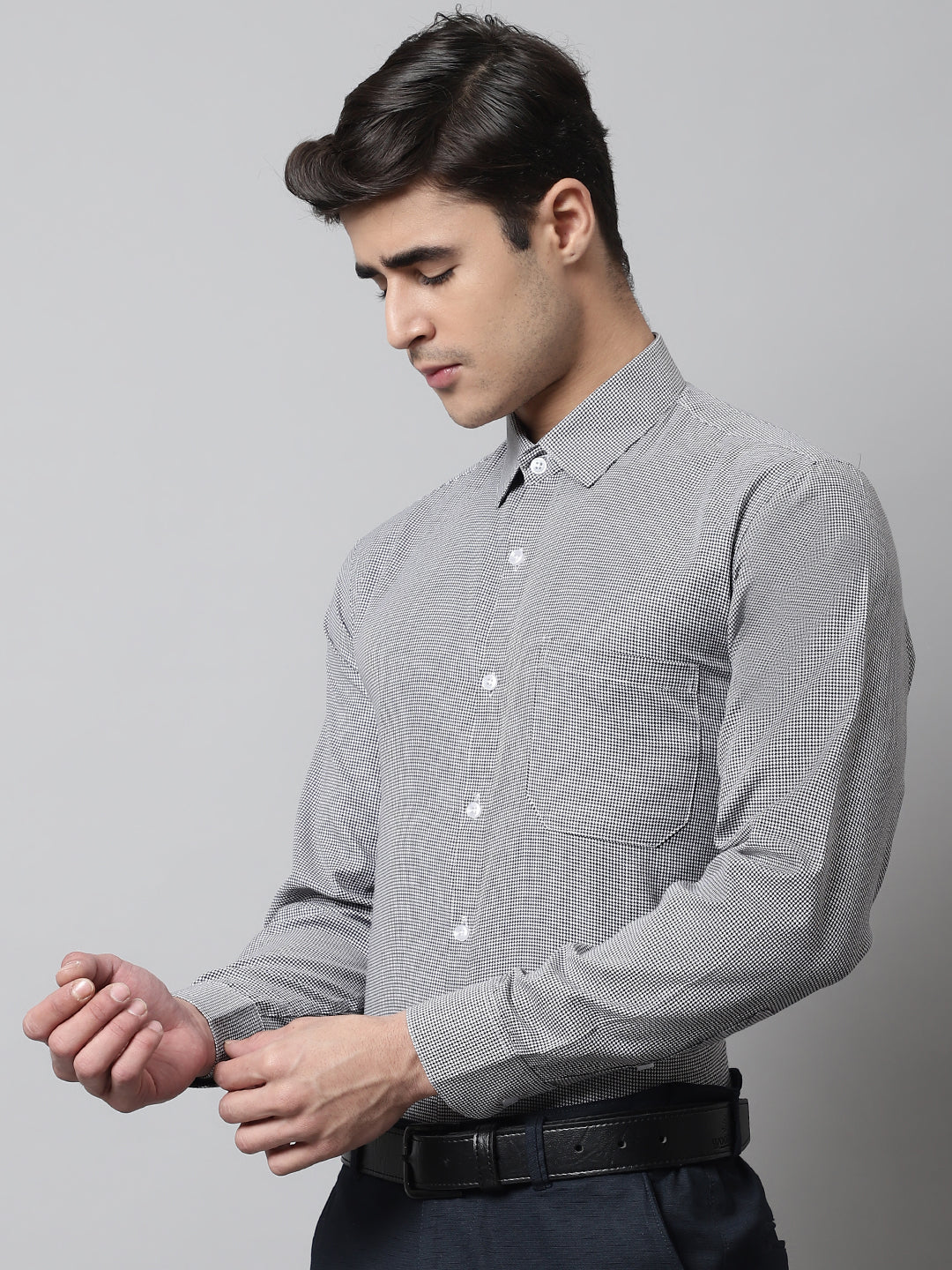 Men's Grey Checks Pure Cotton Formal Shirt - Taantav