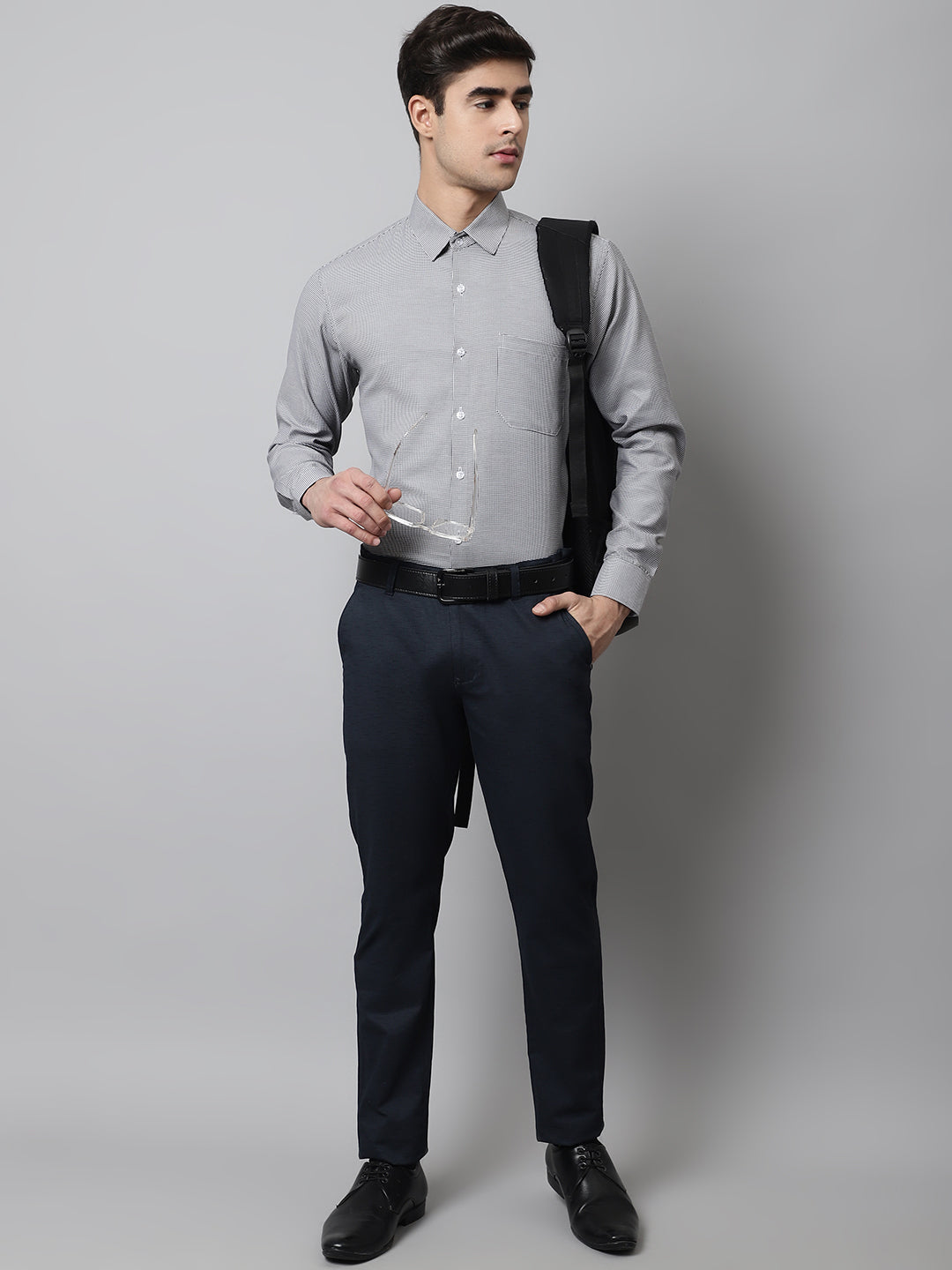 Men's Grey Checks Pure Cotton Formal Shirt - Taantav