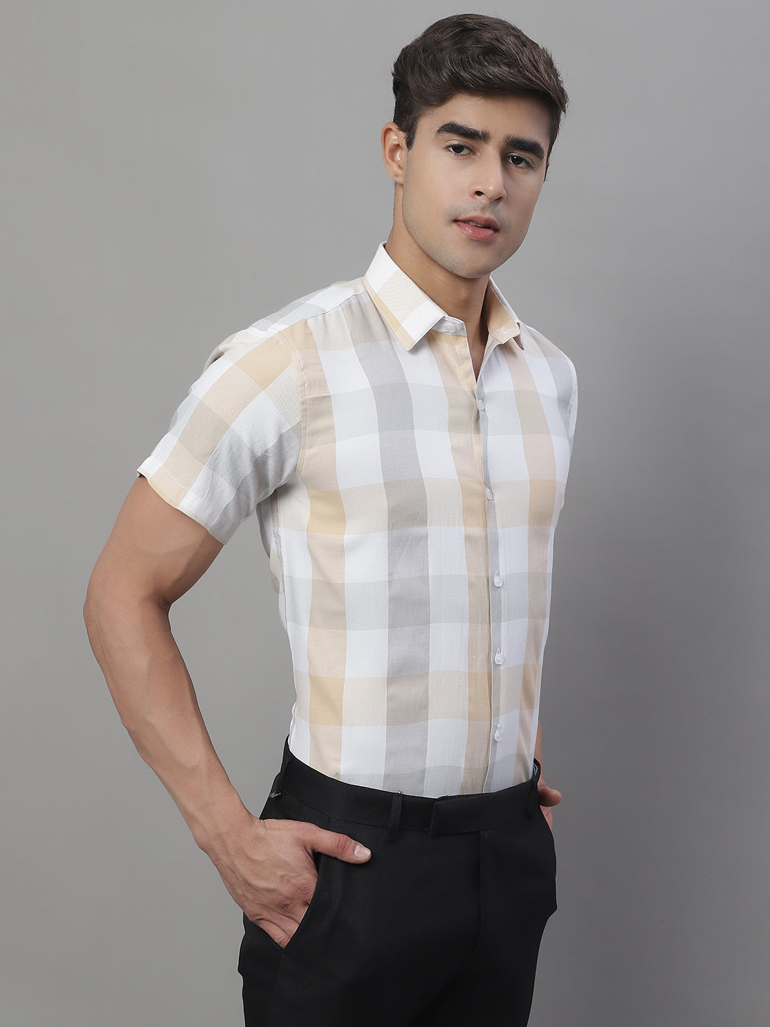 Men's Pure Cotton Checked Formal Shirts - Taantav