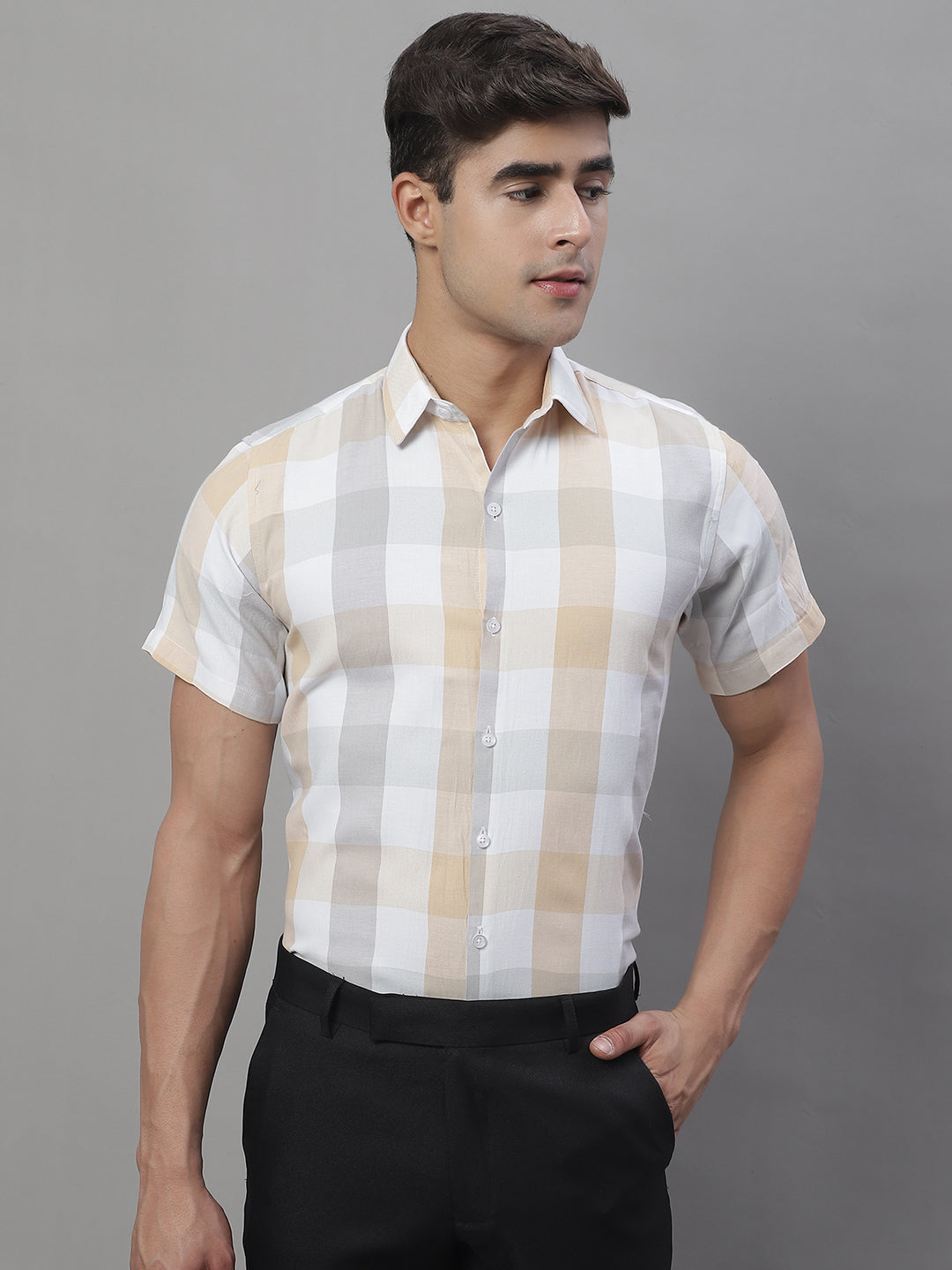 Men's Pure Cotton Checked Formal Shirts - Taantav