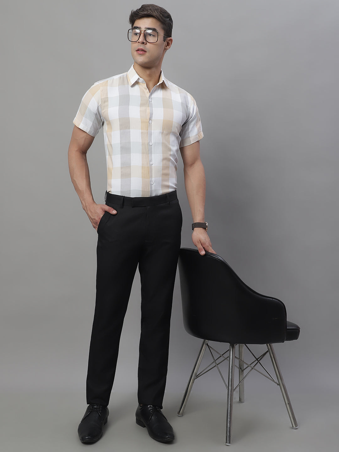 Men's Pure Cotton Checked Formal Shirts - Taantav