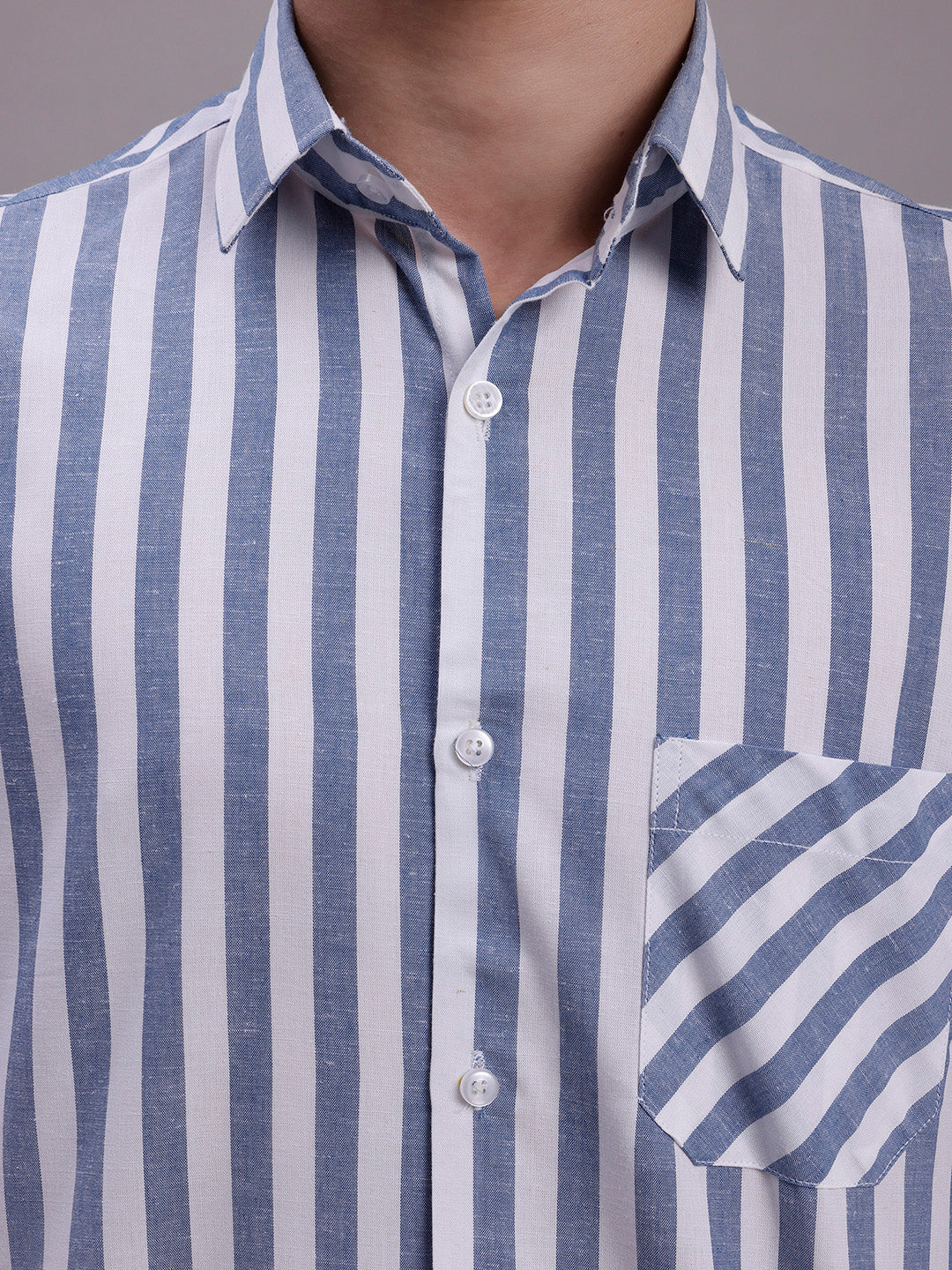 Men's Blue Vertical Striped Half Sleeve Casual Shirt - Taantav