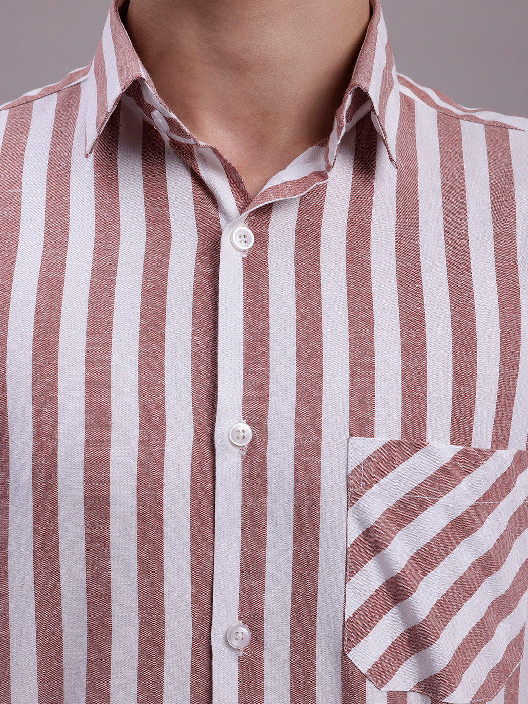 Men's Red Vertical Striped Half Sleeve Casual Shirt - Taantav