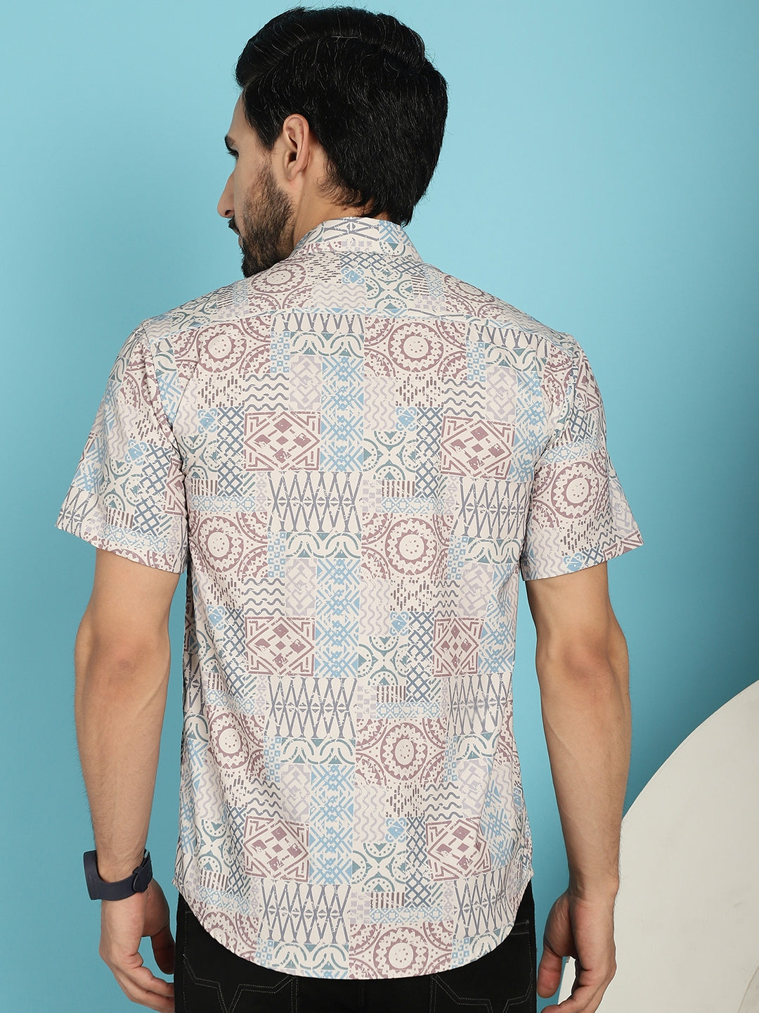 Men's Beige Printed Casual Shirt - Taantav