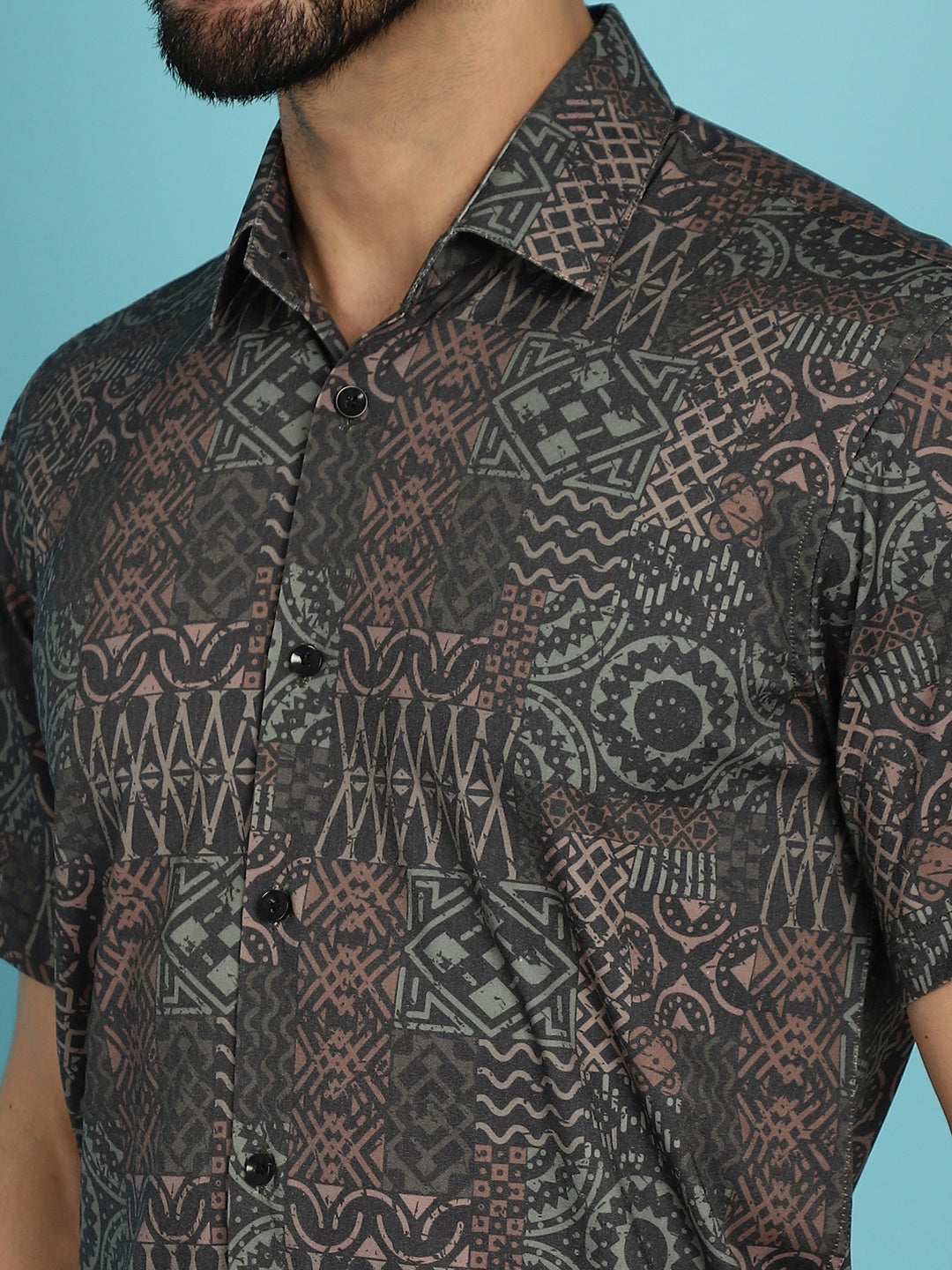 Men's Dark-Grey Printed Casual Shirt - Taantav