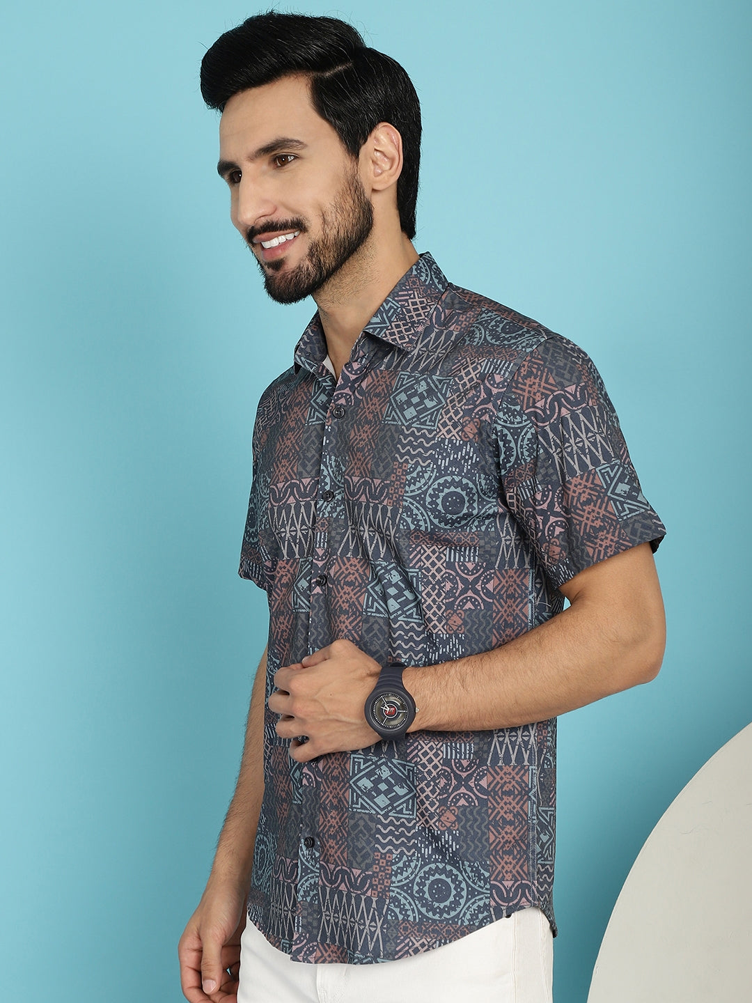 Men's Grey Printed Casual Shirt - Taantav