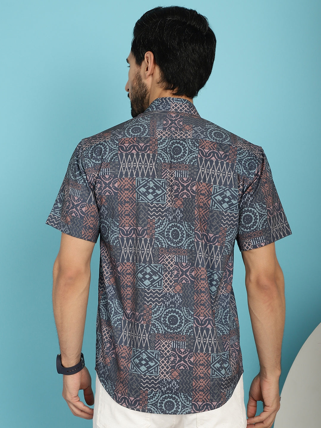 Men's Grey Printed Casual Shirt - Taantav