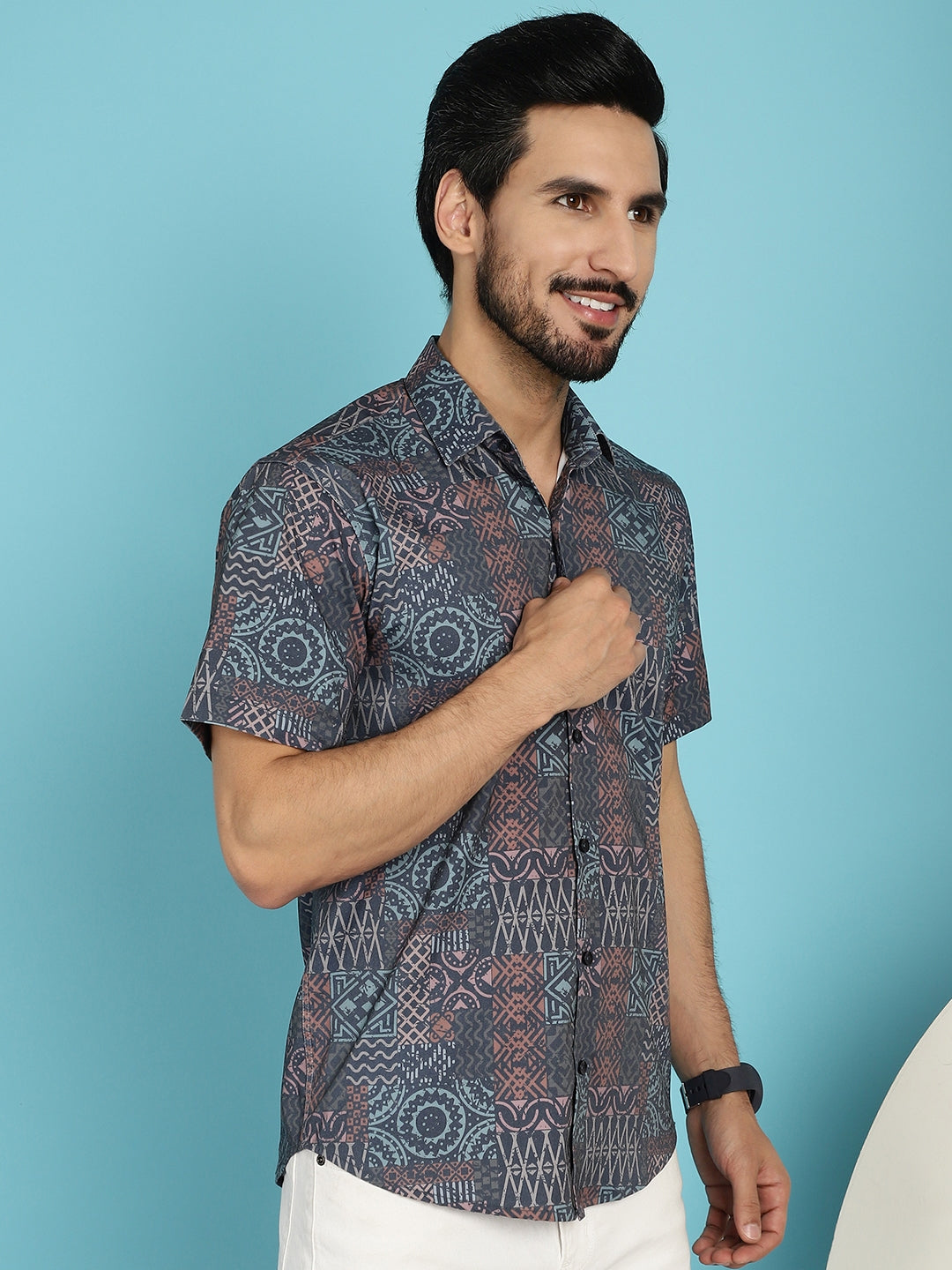 Men's Grey Printed Casual Shirt - Taantav