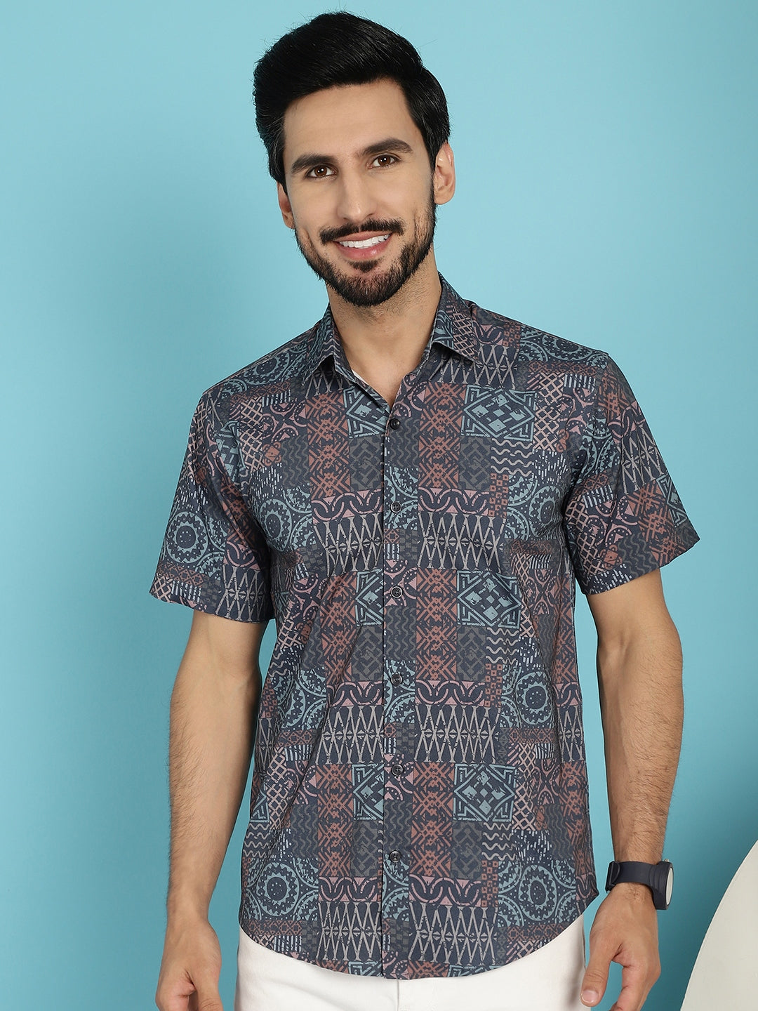 Men's Grey Printed Casual Shirt - Taantav