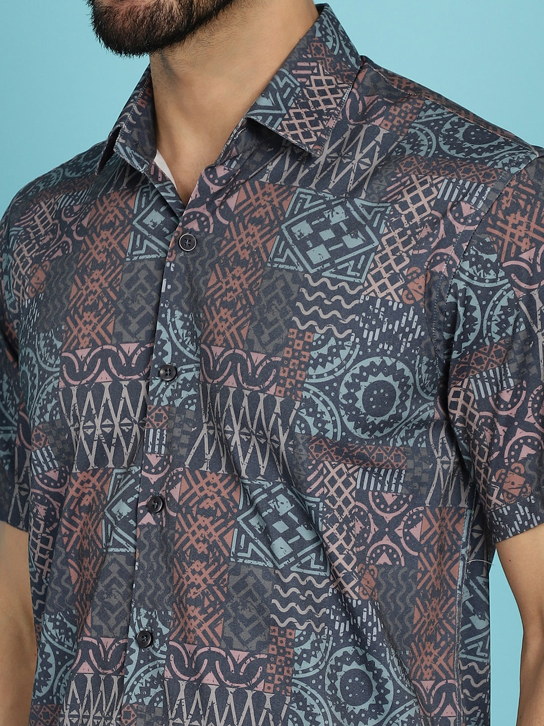 Men's Grey Printed Casual Shirt - Taantav