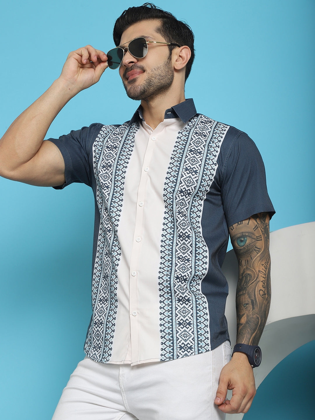 Men's Printed Half Sleeve Lycra Shirt for Men - Taantav