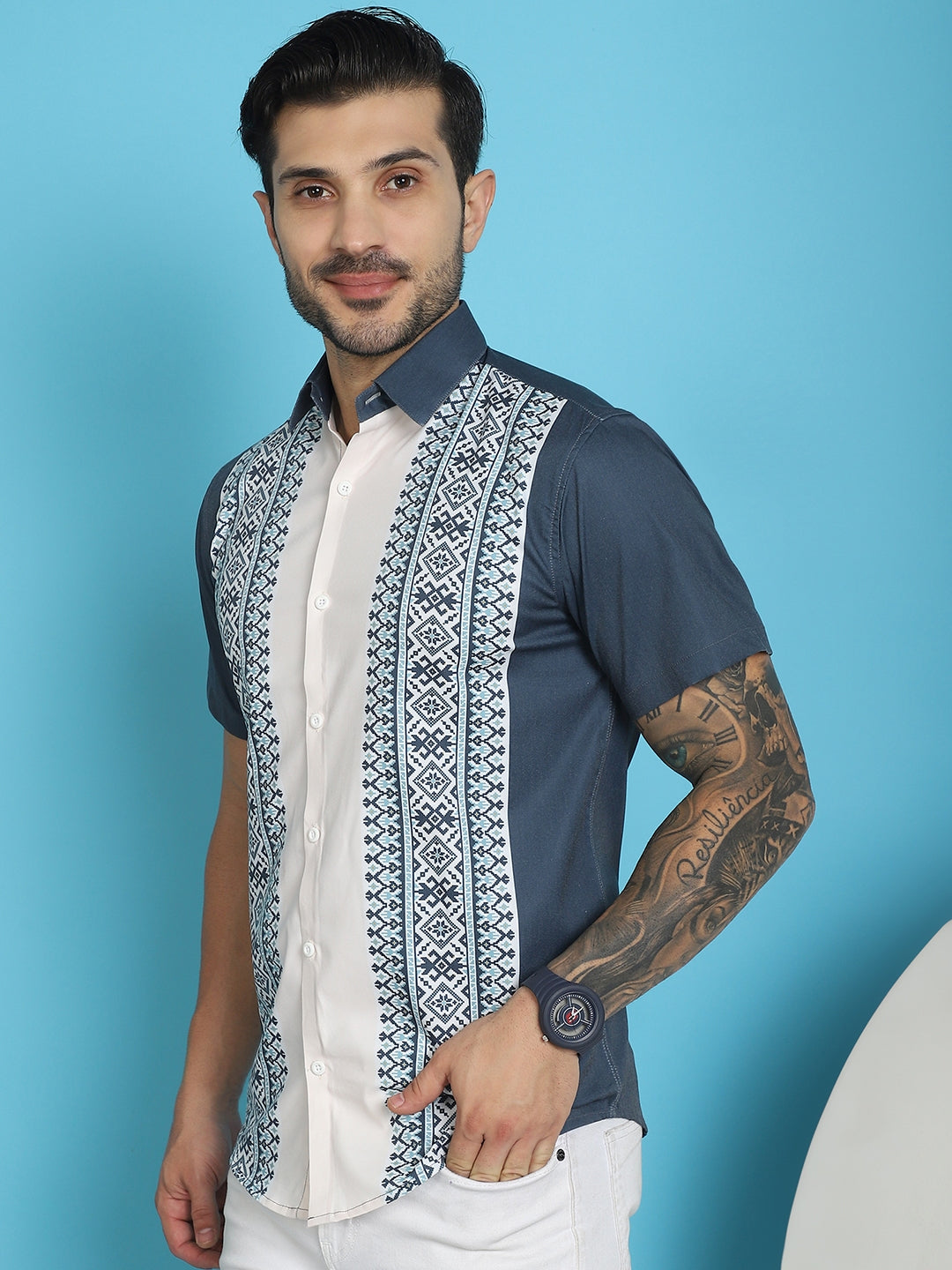 Men's Printed Half Sleeve Lycra Shirt for Men - Taantav