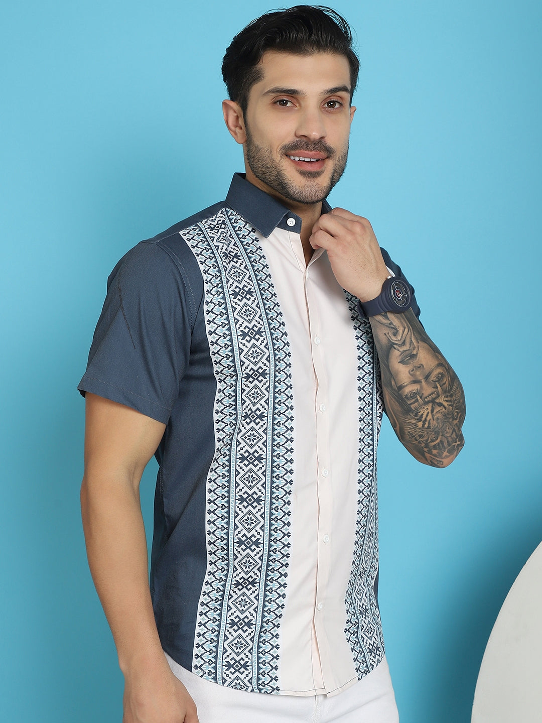 Men's Printed Half Sleeve Lycra Shirt for Men - Taantav