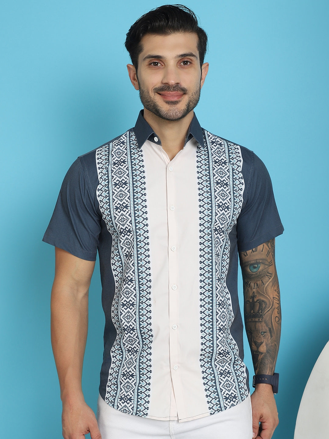 Men's Printed Half Sleeve Lycra Shirt for Men - Taantav