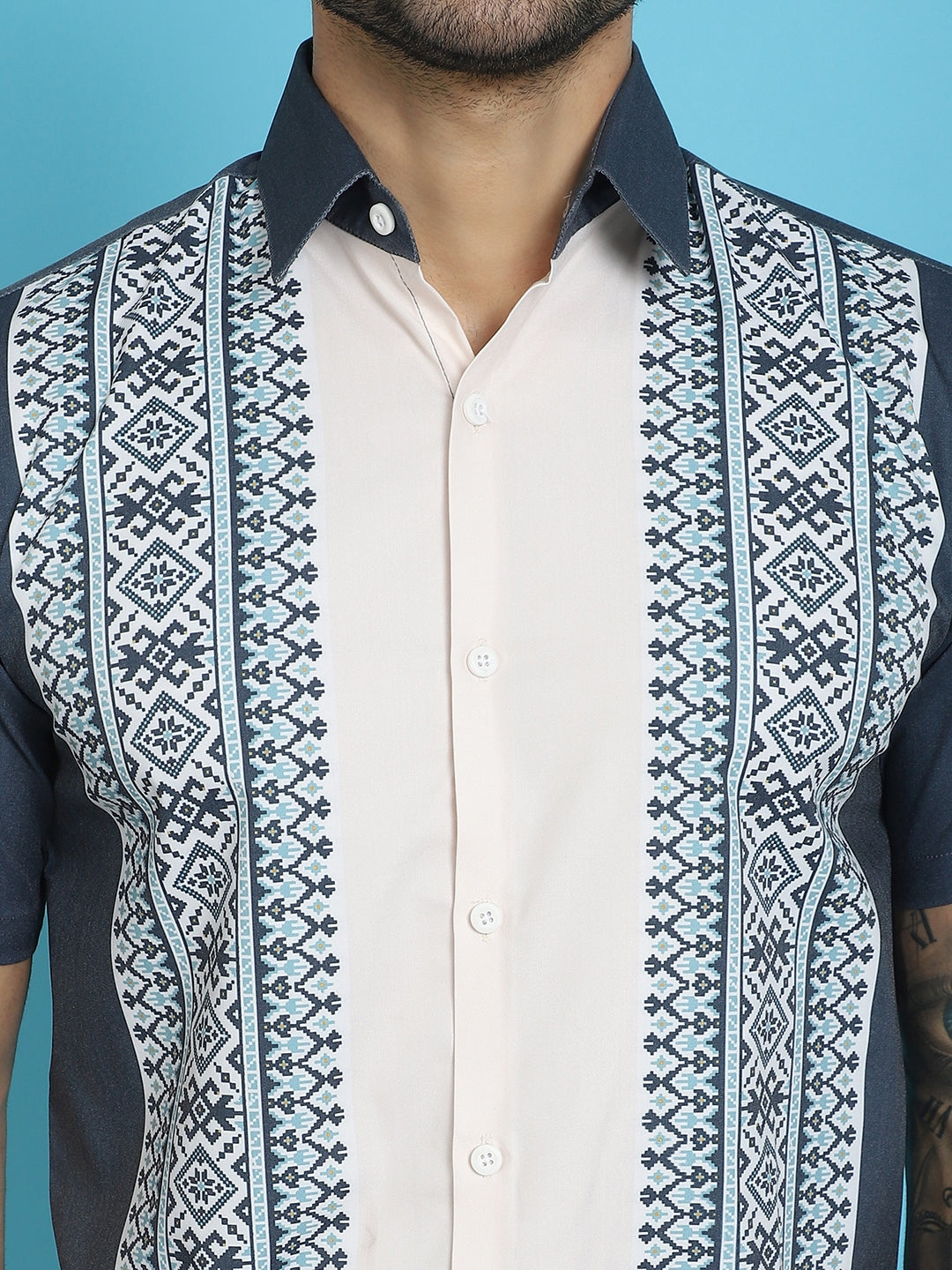 Men's Printed Half Sleeve Lycra Shirt for Men - Taantav