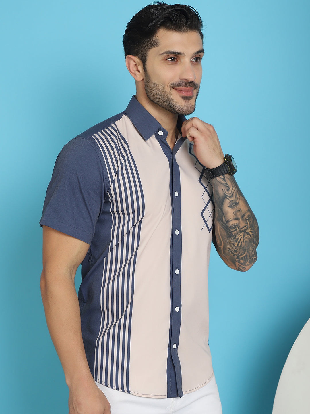 Men's Printed Half Sleeve Lycra Shirt for Men - Taantav