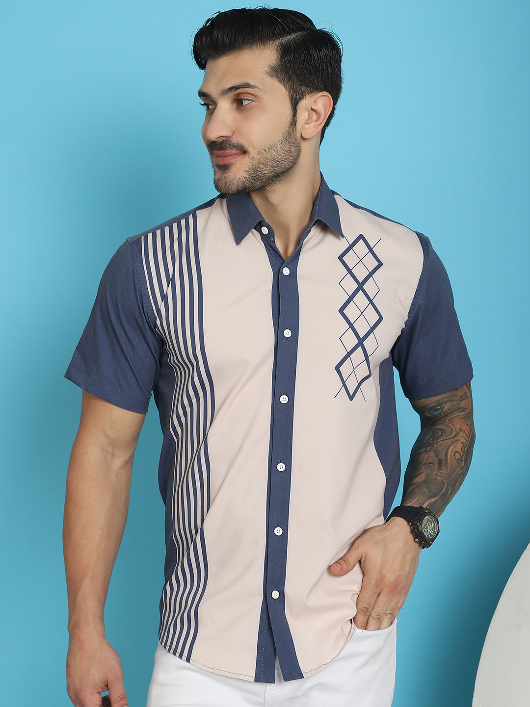 Men's Printed Half Sleeve Lycra Shirt for Men - Taantav