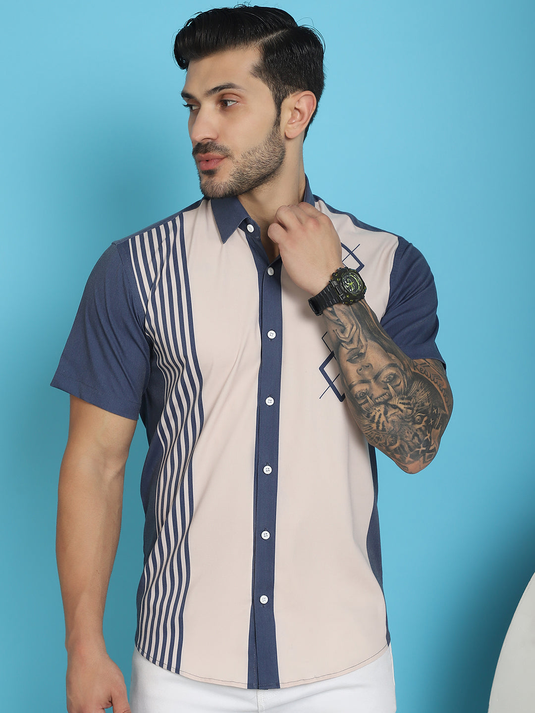 Men's Printed Half Sleeve Lycra Shirt for Men - Taantav