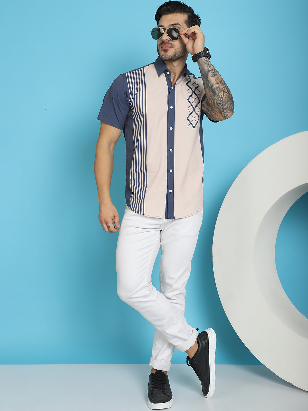 Men's Printed Half Sleeve Lycra Shirt for Men - Taantav