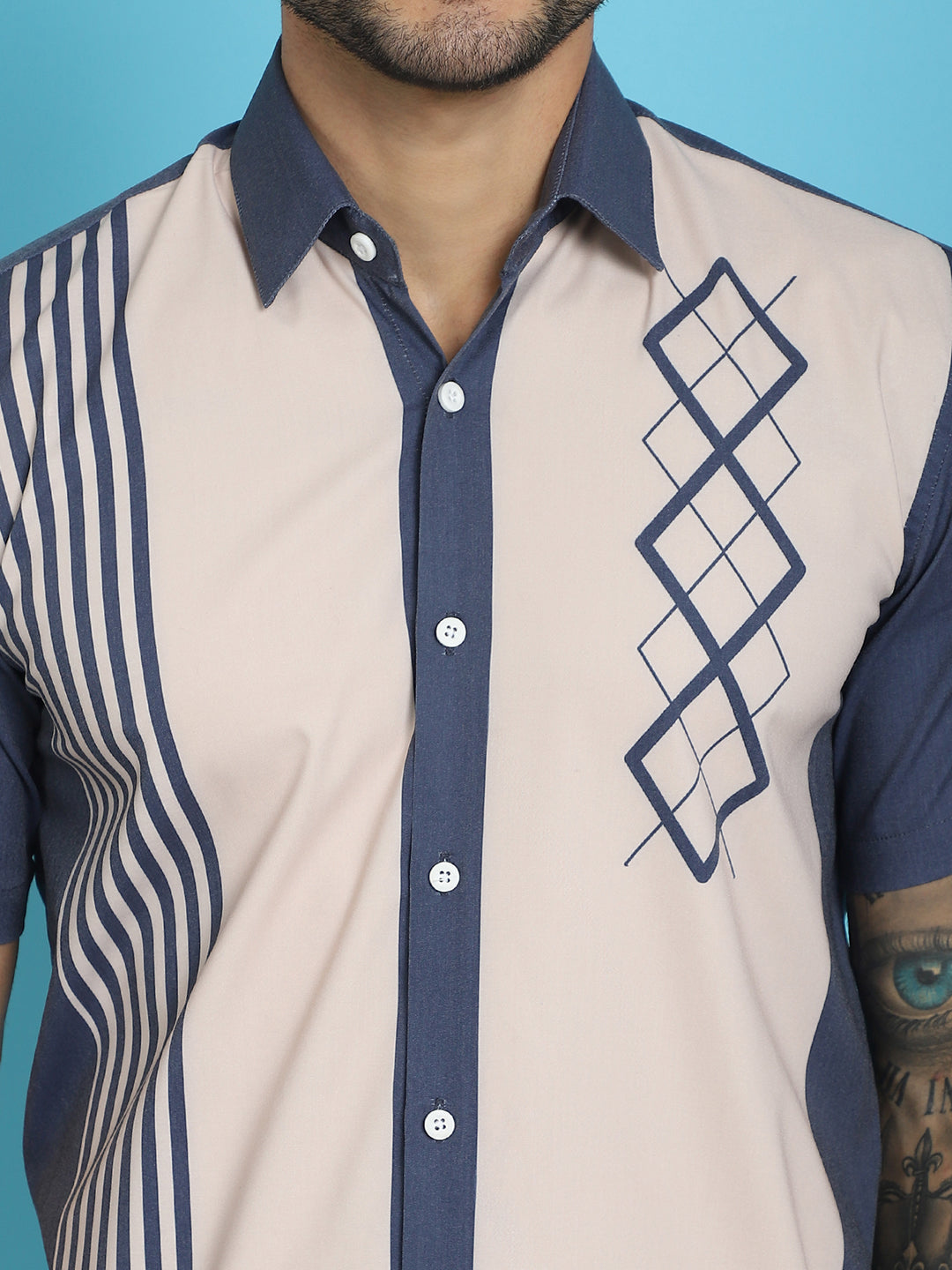 Men's Printed Half Sleeve Lycra Shirt for Men - Taantav