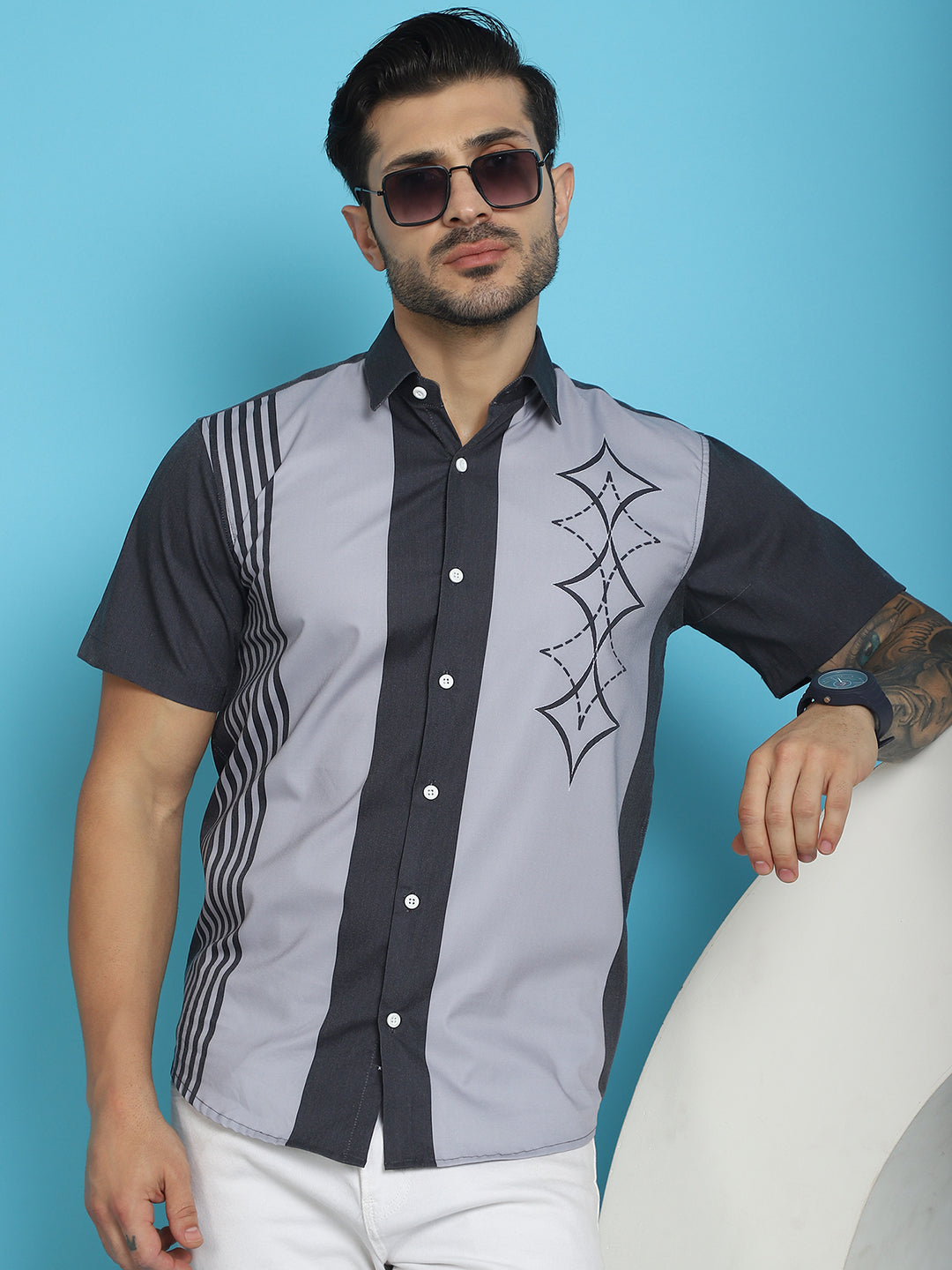 Men's Printed Half Sleeve Lycra Shirt for Men - Taantav