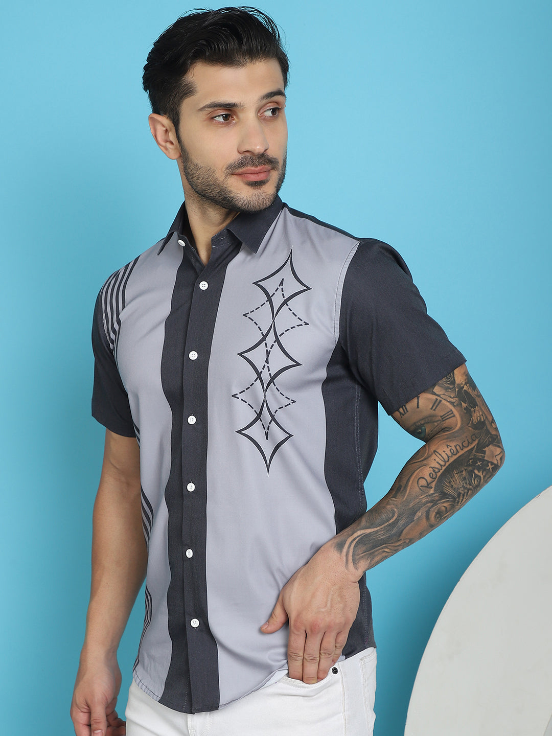 Men's Printed Half Sleeve Lycra Shirt for Men - Taantav