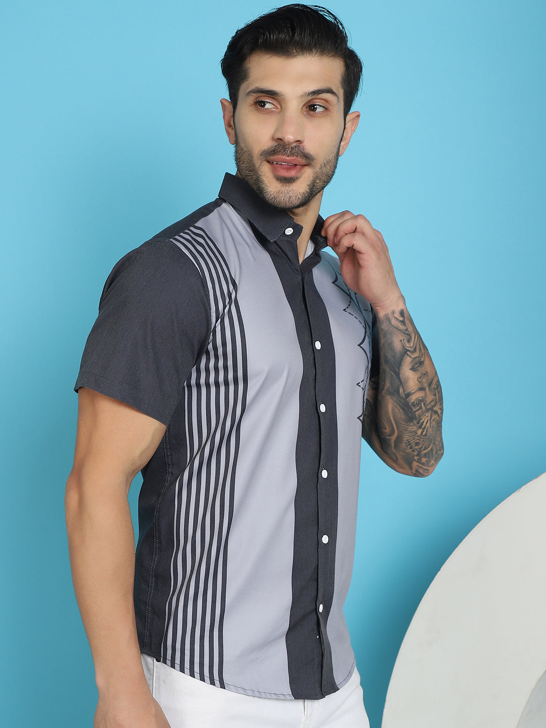 Men's Printed Half Sleeve Lycra Shirt for Men - Taantav