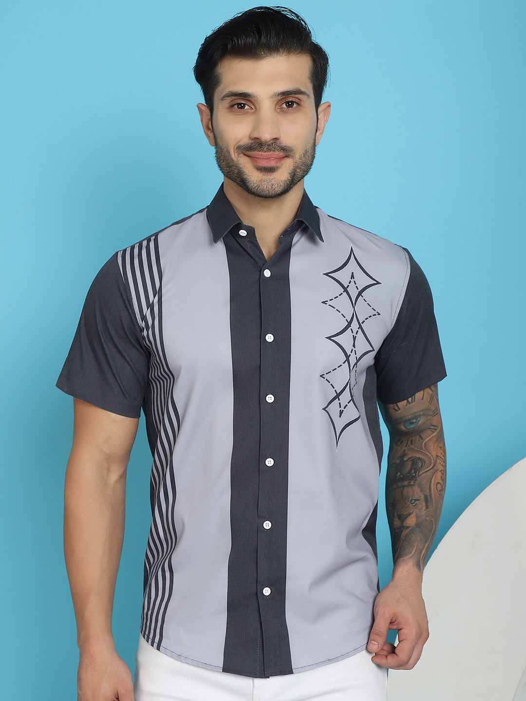 Men's Printed Half Sleeve Lycra Shirt for Men - Taantav