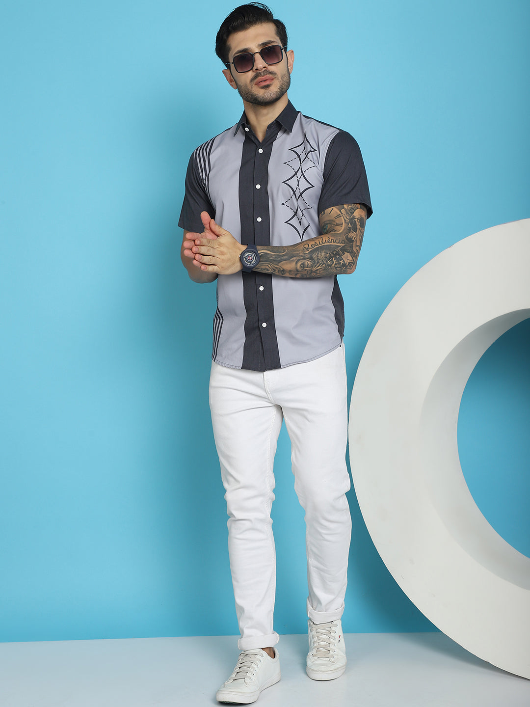 Men's Printed Half Sleeve Lycra Shirt for Men - Taantav