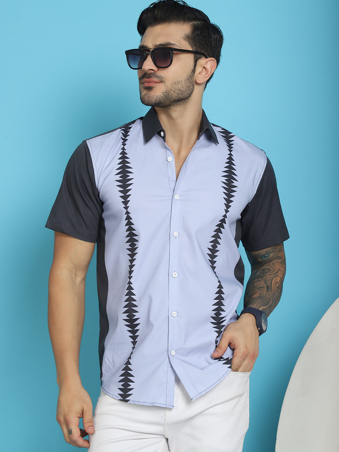 Men's Printed Half Sleeve Lycra Shirt for Men - Taantav