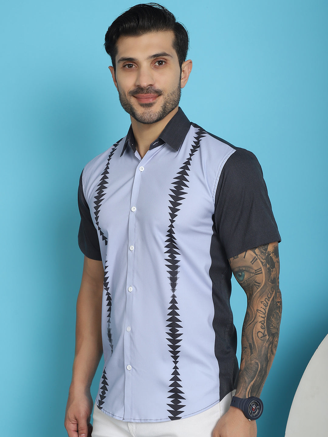 Men's Printed Half Sleeve Lycra Shirt for Men - Taantav