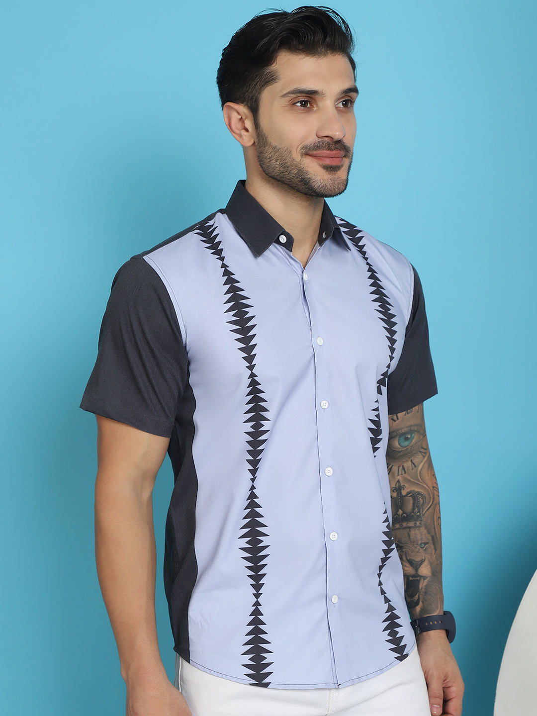 Men's Printed Half Sleeve Lycra Shirt for Men - Taantav