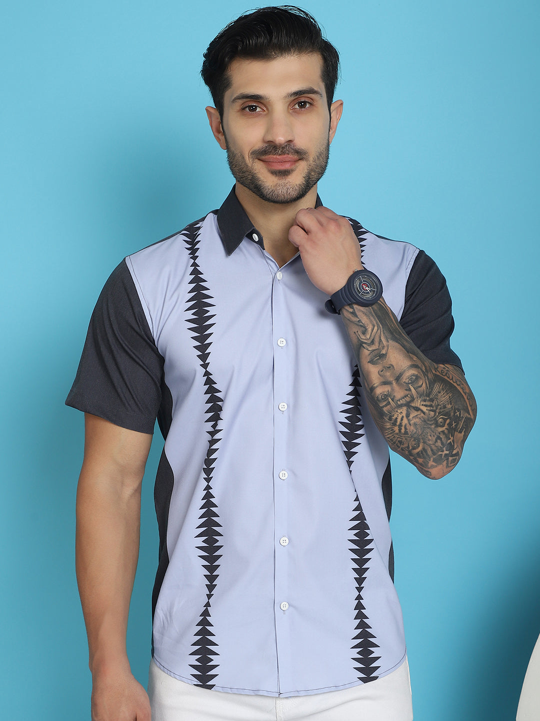 Men's Printed Half Sleeve Lycra Shirt for Men - Taantav