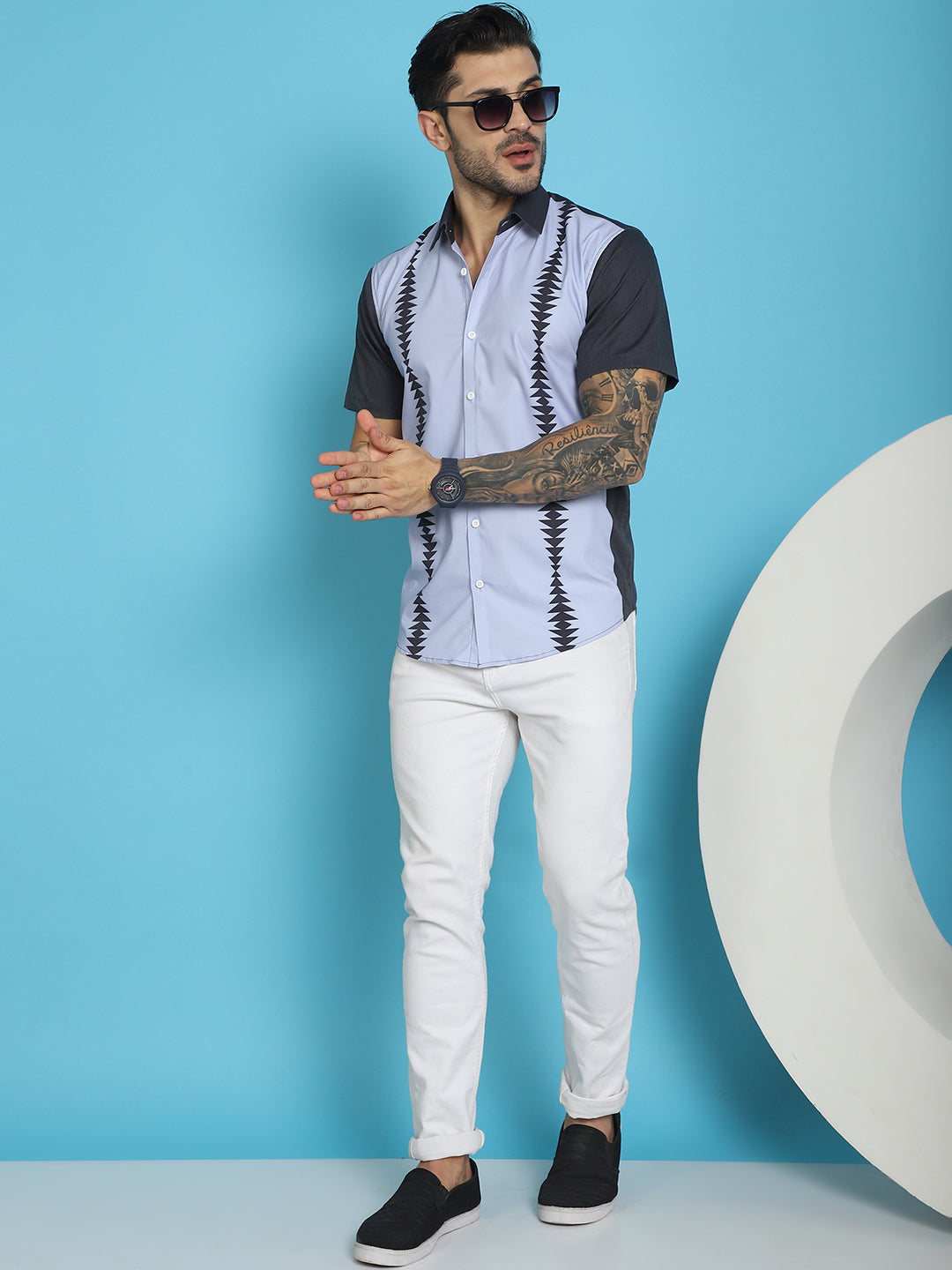 Men's Printed Half Sleeve Lycra Shirt for Men - Taantav