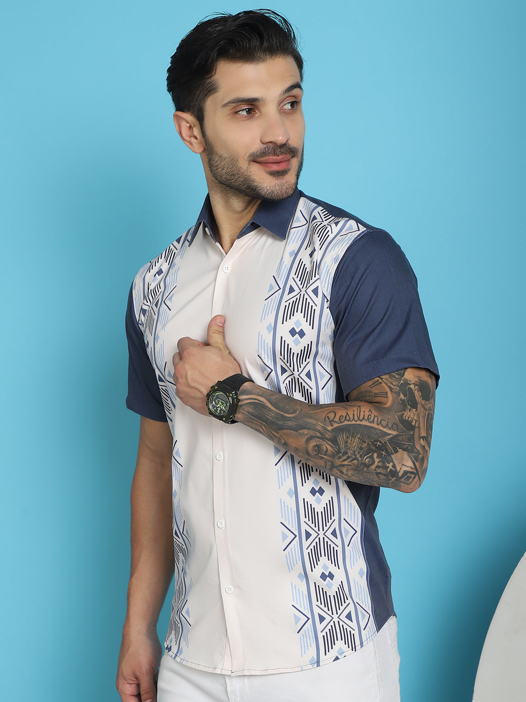 Men's Printed Half Sleeve Lycra Shirt for Men - Taantav