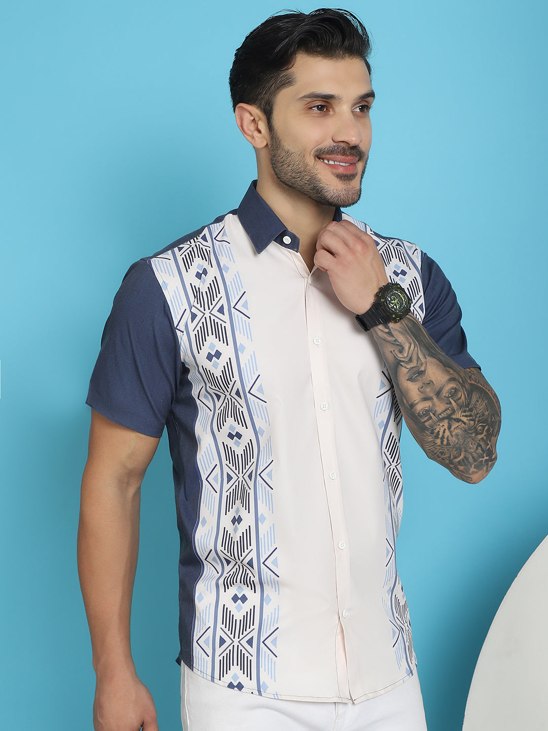 Men's Printed Half Sleeve Lycra Shirt for Men - Taantav