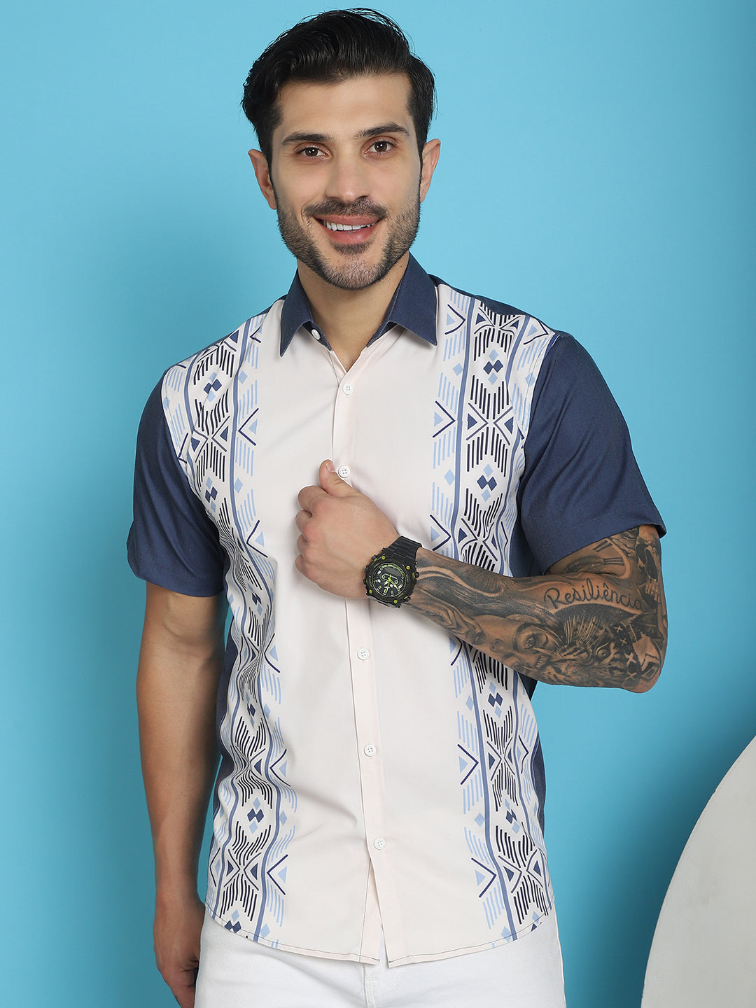 Men's Printed Half Sleeve Lycra Shirt for Men - Taantav