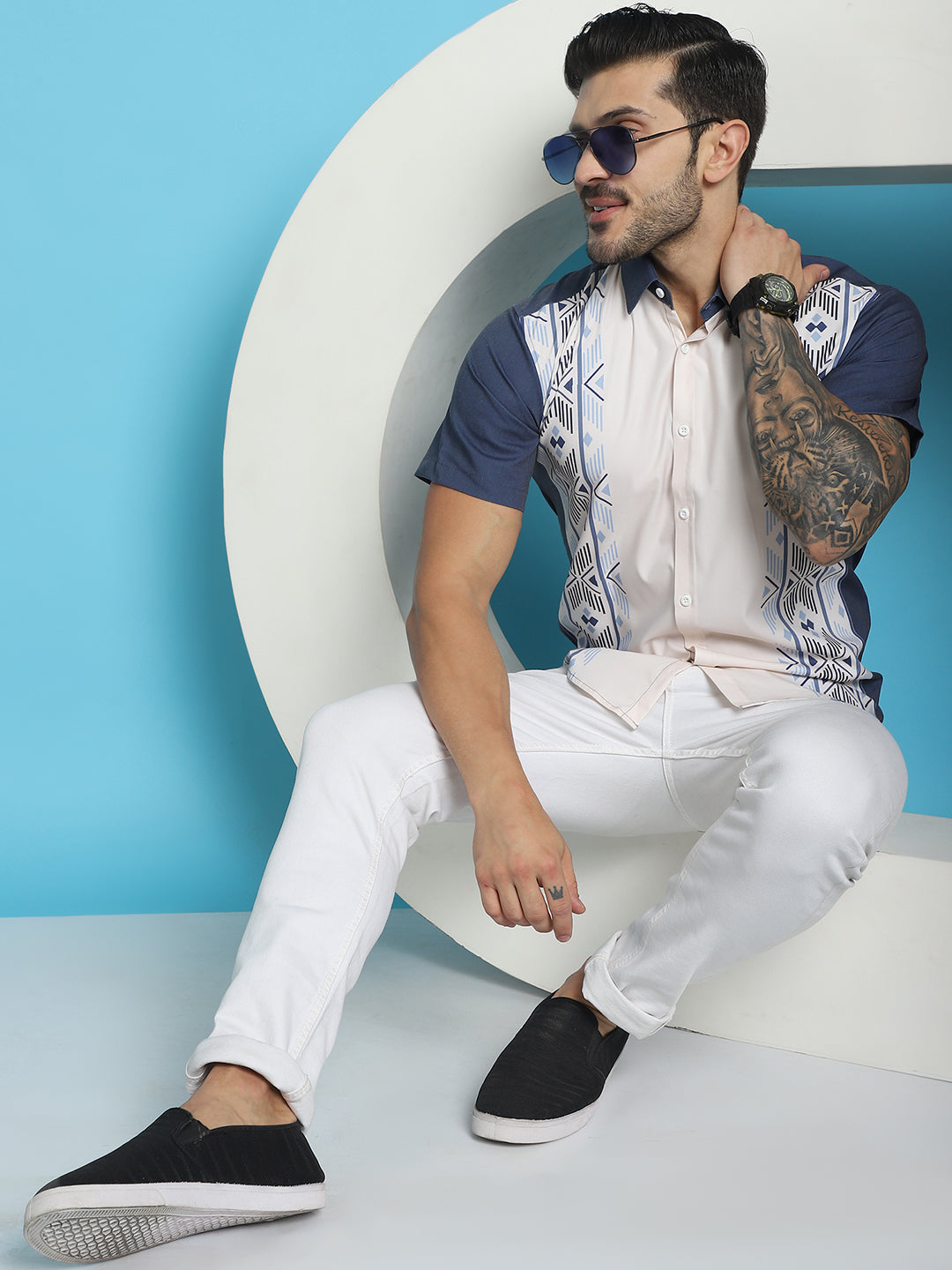 Men's Printed Half Sleeve Lycra Shirt for Men - Taantav