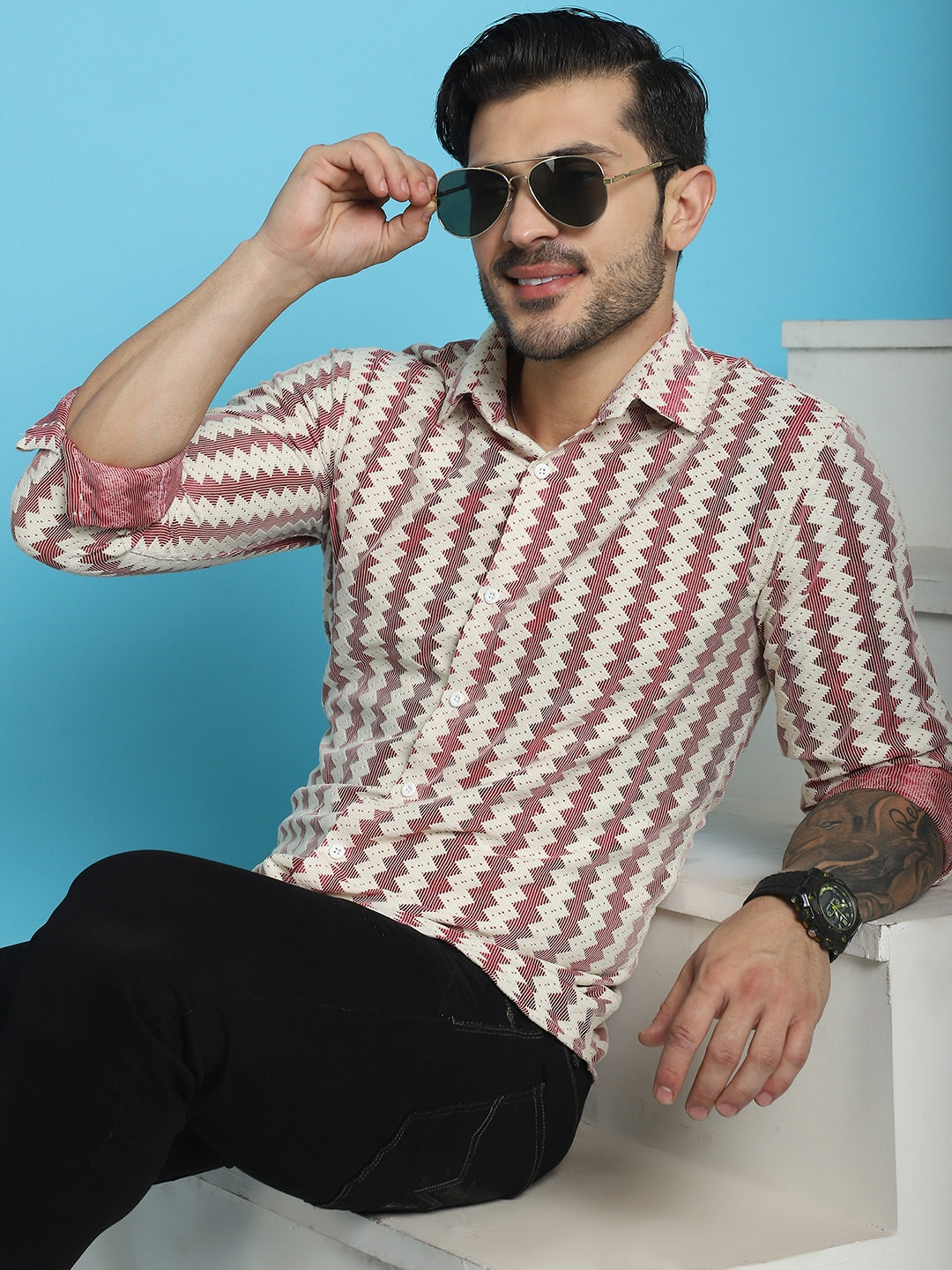 Men's Woven Design Cotton Shirt for Men - Taantav