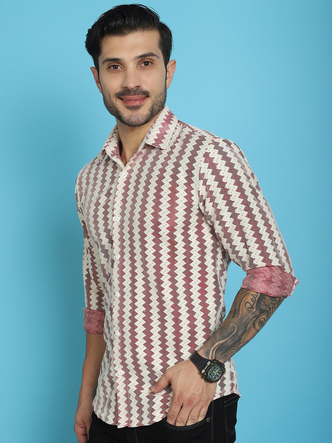 Men's Woven Design Cotton Shirt for Men - Taantav