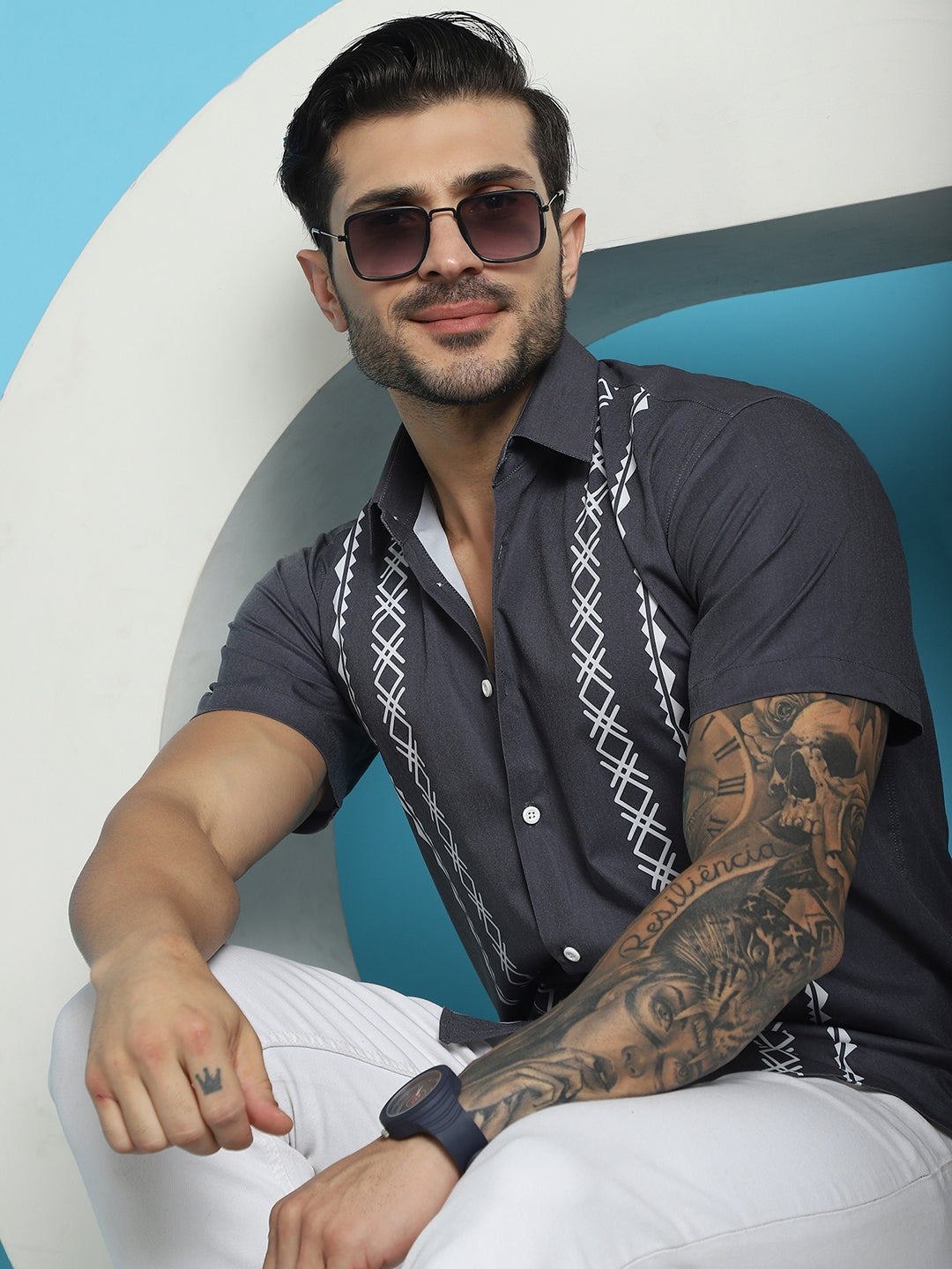 Men's Printed Half Sleeve Lycra Shirt for Men - Taantav