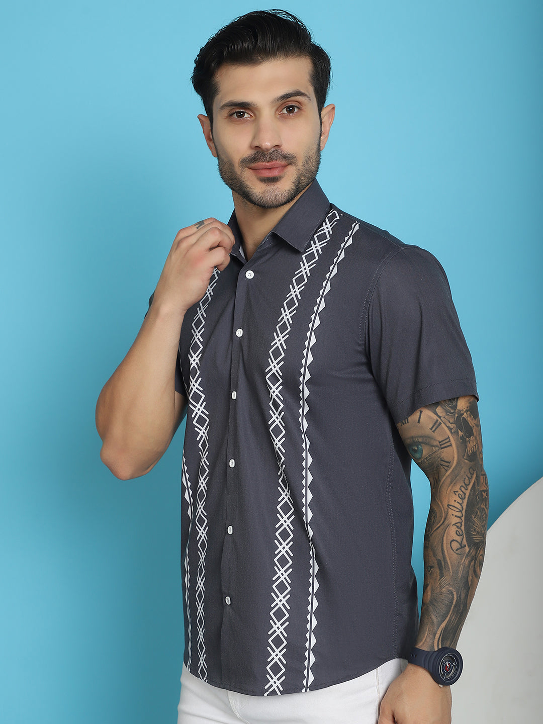 Men's Printed Half Sleeve Lycra Shirt for Men - Taantav